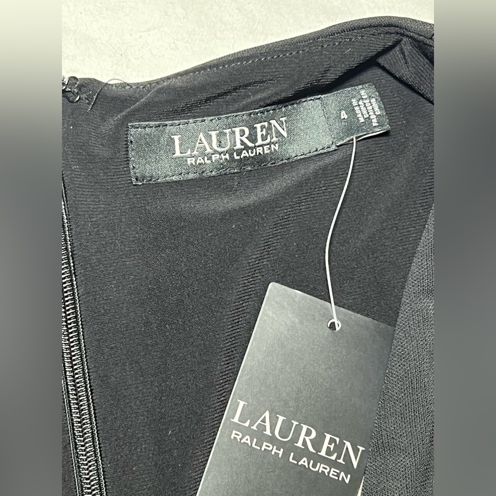 Lauren Ralph Lauren Faux Wrap Belted  A Line Knee Length Dress Black Sz 4 - Picture 4 of 11